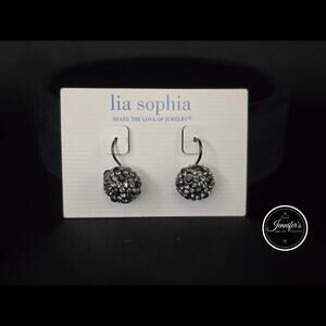 Lia Sophia NWT Black Diamond & Hematite Dangle Ball Earrings